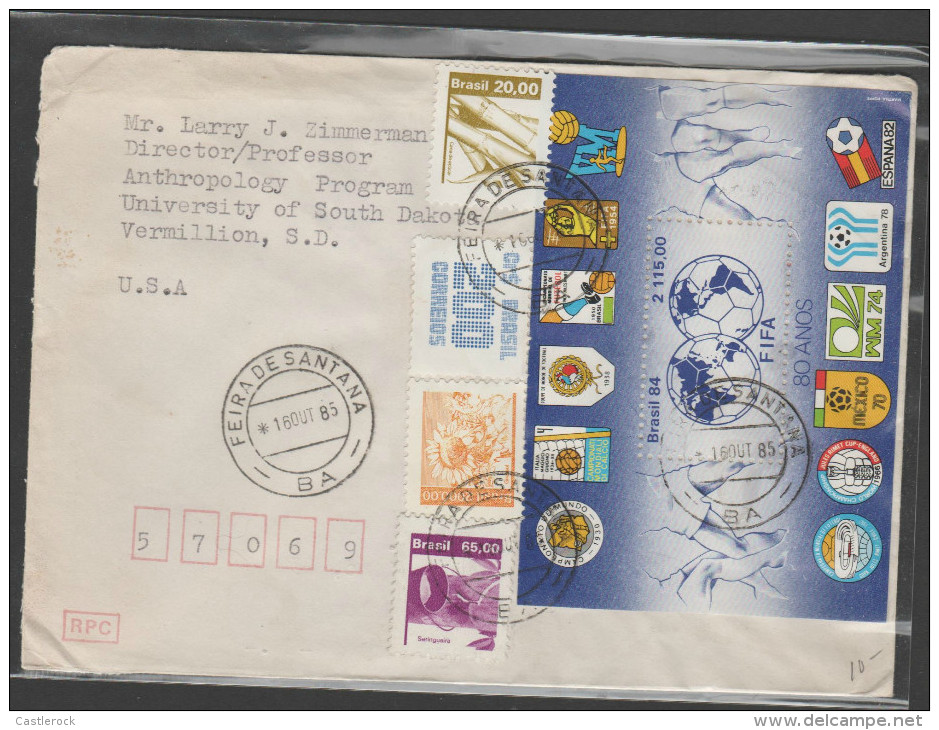 O) 1985 BRAZIL, FIFA, 80 YEARS, LOGOS OF WORLD CHAMPIONSHIPS, COVER TO UNITED STATES, XF - Poste Aérienne