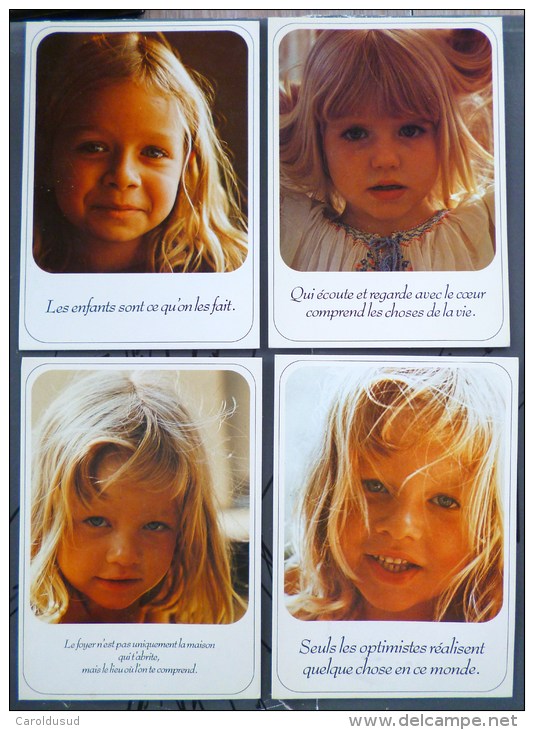LOT 4X Serie PHOTO Veritable PORTRAIT Enfant Fille Fillette Blonde Et Proverbe Poeme Phrase Moral Houtland Belgique - Verzamelingen & Reeksen