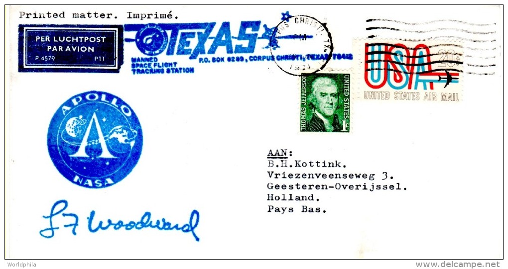 USA-Space "APOLLO-NASA, Texas", "Manned Space Flight Tracking Station" 1971  Air Mailed To Holland Cacheted Cover - United States