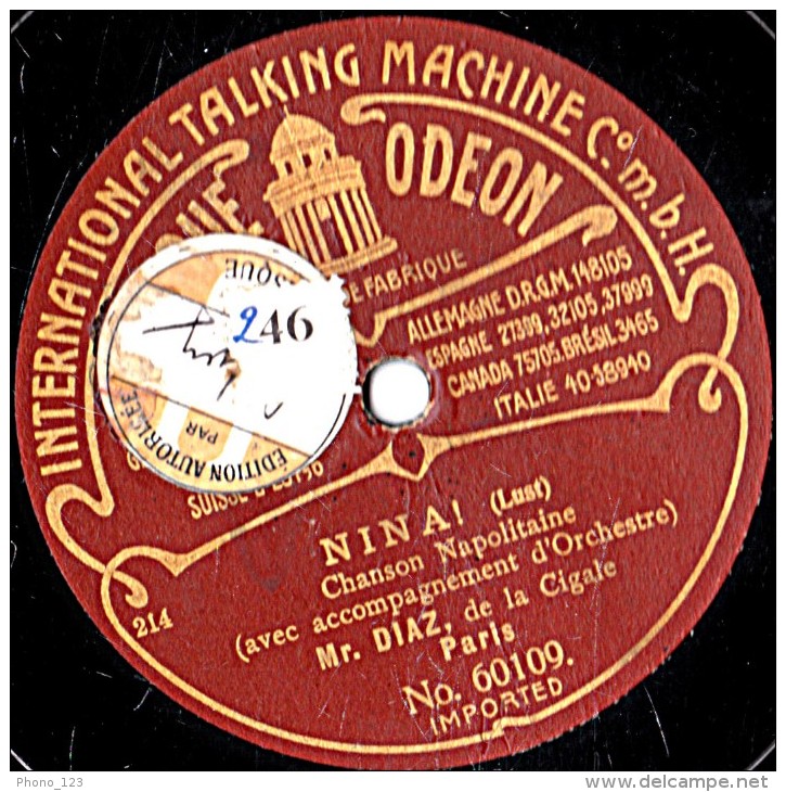 78 Trs - ODEON  60089 109 - 27 Cm - état B - DIAZ - ALLONS NINON - NINA ! - - 78 Rpm - Schellackplatten