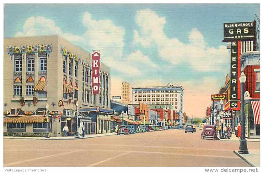 220615-New Mexico, Albuquerque, Central Avenue, Looking East, Kimo Theatre, Curteich No 8A-H1898 - Albuquerque