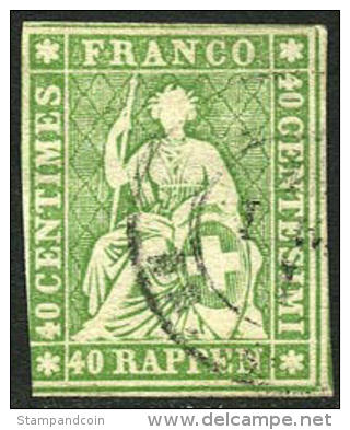 Switzerland #40 Used 40r  Green Imperf From 1858-62 - Gebruikt