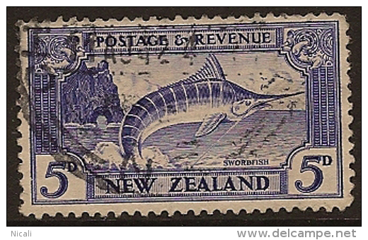 NZ 1935 5d Swordfish P12.5 U SG 584b PT284 - Used Stamps