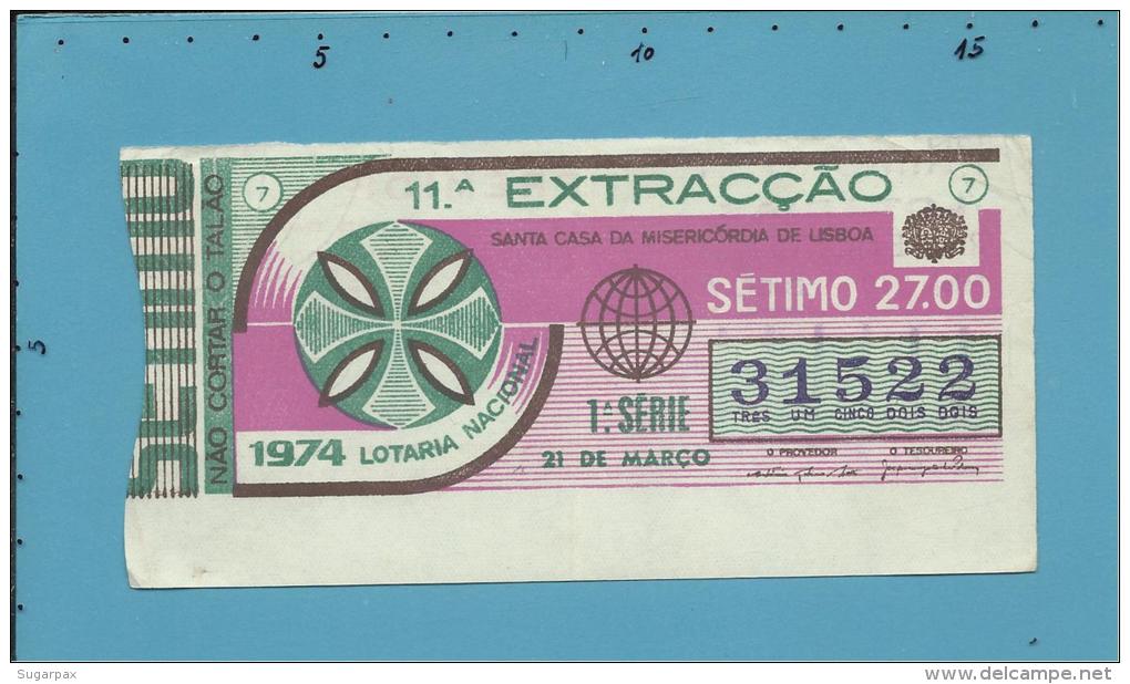 LOTARIA NACIONAL - 11.&ordf; ORD. - 21.03.1974 - Portugal - 2 Scans E Description - Lottery Tickets