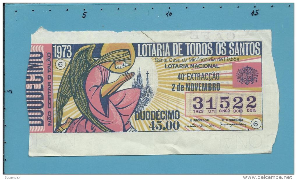 LOTARIA De TODOS OS SANTOS - 40.&ordf; ESP. - 02.11.1973 - Portugal - 2 Scans E Description - Lottery Tickets