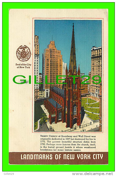 CHURCH - TRINITY CHURCH AT BROADWAY & WALL STREET - TRAVEL IN 1946 - - Kirchen