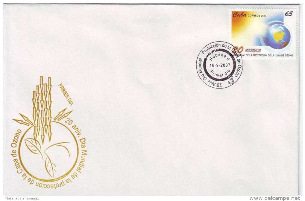 2007-FDC-19 CUBA FDC 2007  20 ANIV OF WORD DAY OF OZONE. PROTECCION DE LA CAPA DE OZONO. - FDC