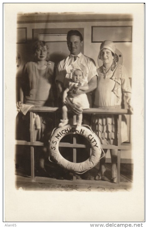 S.S. Michigan City, Family With Child Studio Pose(?), C1920s/30s Vintage Real Photo Postcard - Passagiersschepen