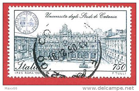 ITALIA REPUBBLICA  - USATO - 1990 - SCUOLE D´ITALIA - UNIVERSITA´ DI CATANIA  - £ 750  - S. 1948 - 1981-90: Usati