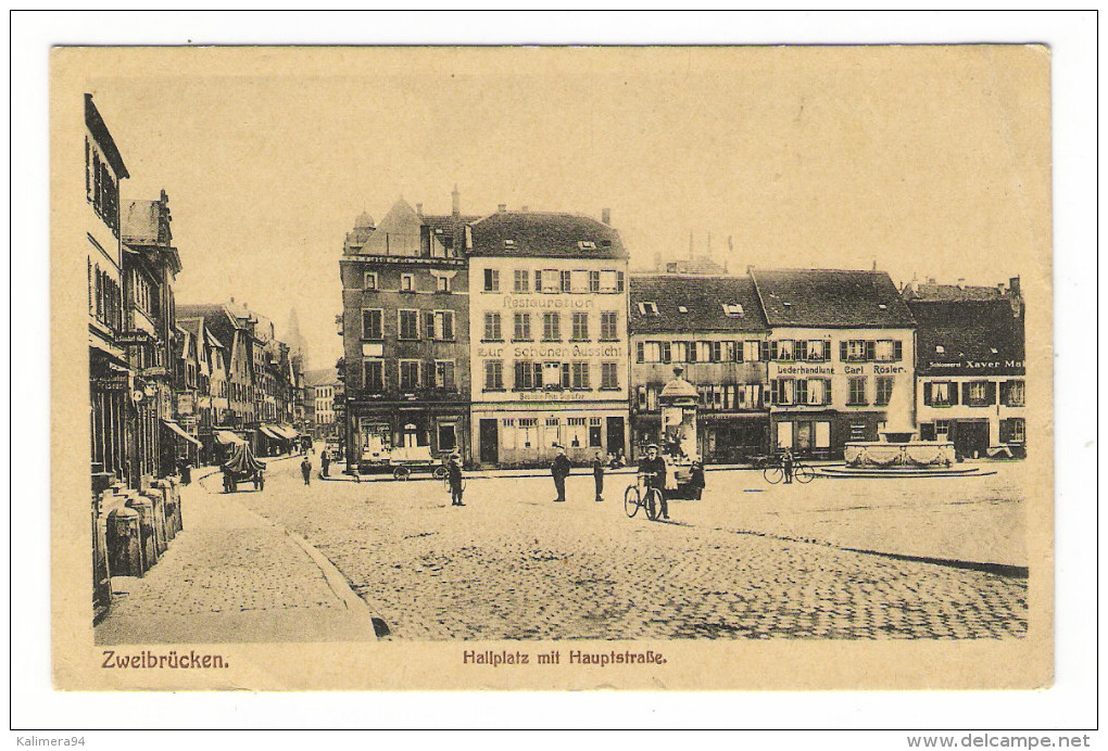 ALLEMAGNE  /  ZWEIBRÜCKEN  /  HALLPLATZ  MIT  HAUPTSTRASSE  ( Colonne MORRIS ) /  Cachet  "Trésor Et Postes", En 1918 - Zweibruecken