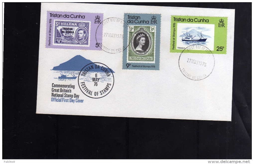 TRISTAN DA CUNHA 1976 FESTIVAL OF STAMPS NATIONAL STAMP DAY GIORNATA NAZIONALE  DEL FRANCOBOLLO FDC FIRST DAY COVER - Tristan Da Cunha