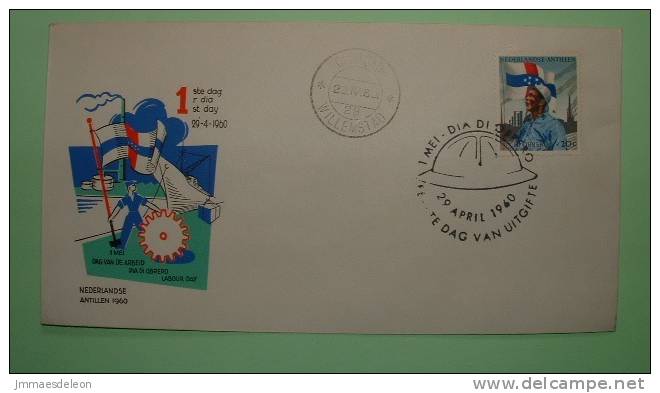 Netherlands Antilles (Curacao) 1960 FDC Cover  - Worker Factory Flag Cogwheel Ship Helmet - Antille