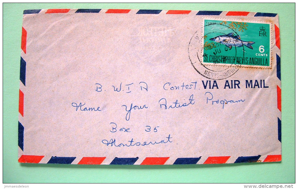 St. Christopher, Nevis & Anguilla 1969 Cover To Montserrat - Fish Tarpon Snook - St.Christopher-Nevis-Anguilla (...-1980)