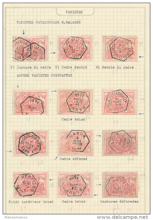 790/22 - Etude Sur 12 Timbres Chemin De Fer 50 C Oblitérés - Ensemble De VARIETES , Dont Répertoriées Catalogue  Balasse - Other & Unclassified