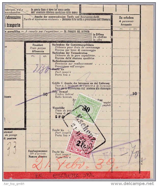 Heimat TG ESCHENZ SBB 21-11-39 Bahnstempel Eisenbahnmarken Auf Frachtbrief Stück - Bahnwesen