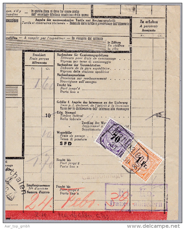 Heimat ZH MARTHALEN SBB 1939-11-23 Bahnstempel Eisenbahnmarken Auf Frachtbrief Stück - Bahnwesen