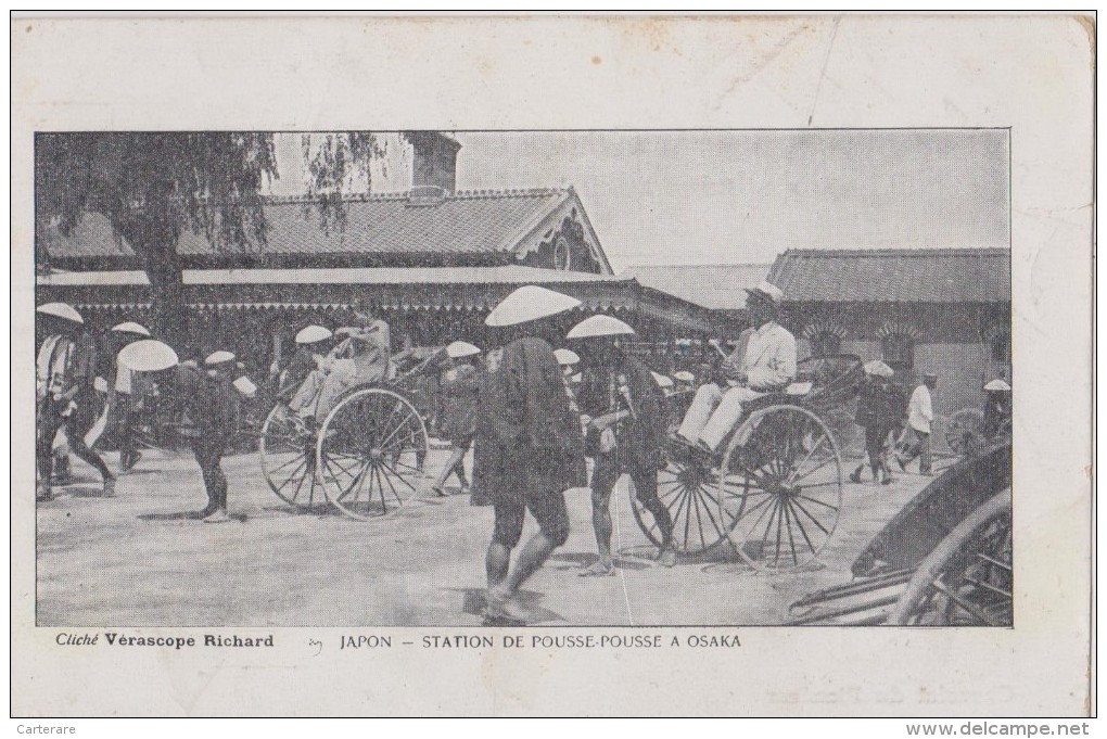 Asie,japon,station De Pousse-pousse à Osaka 1918,métier Du Passé,chapeau Japonais,puissance Industrielle,pays Courageux - Osaka