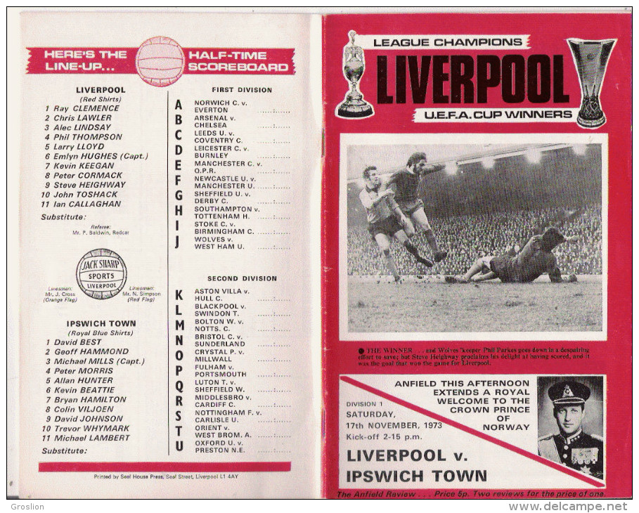 PROGRAMME MATCH LIVERPOOL V IPSWICH TOWN 1973 - Libros