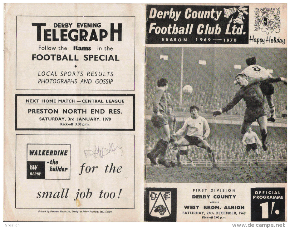 PROGRAMME MATCH DERBY COUNTY V WEST BROMWICH ALBION 1969 - Bücher