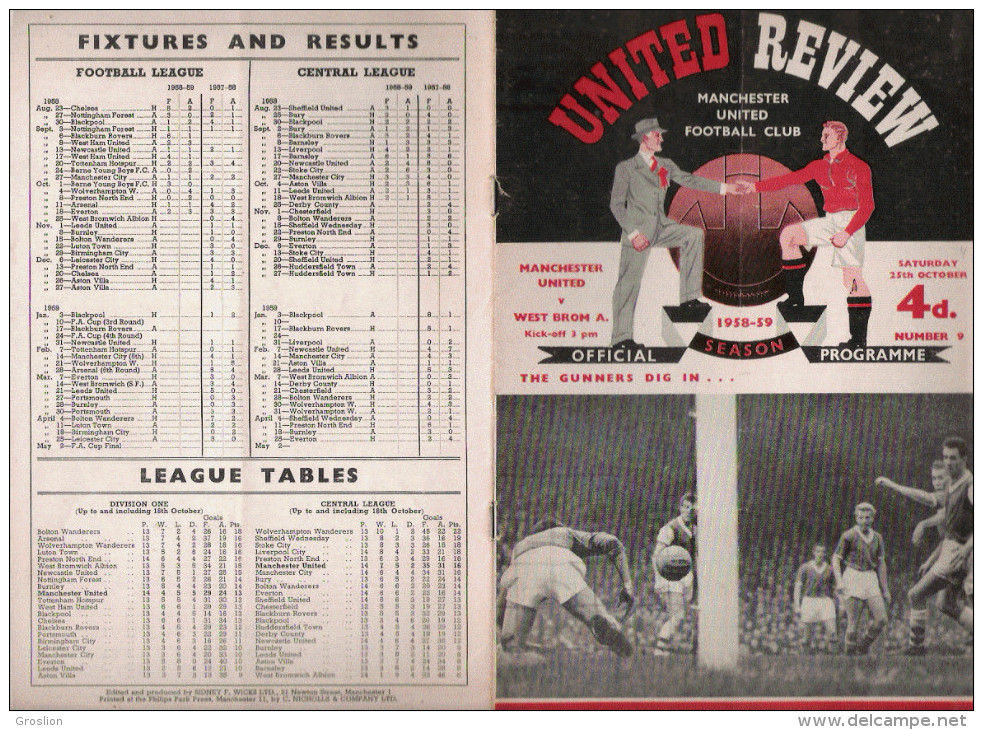 PROGRAMME MATCH MANCHESTER UNITED V  WEST BROMWICH ALBION 1958.59 - Libros