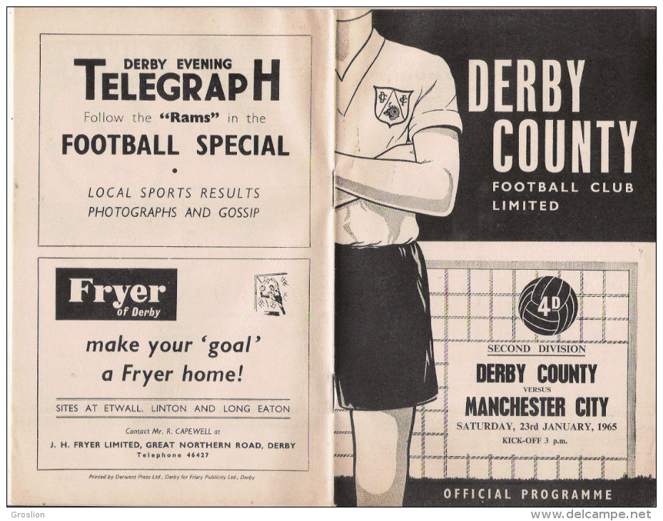 PROGRAMME MATCH DERBY COUNTY V MANCHESTER CITY  1965 - Libros