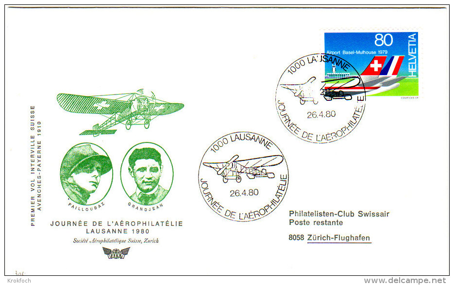 Lausanne 1980 - Tag Der Aerophilatelie - Flugzeug  Avion Airplane - FISA -  Vol Avenches Payerne - - Premiers Vols