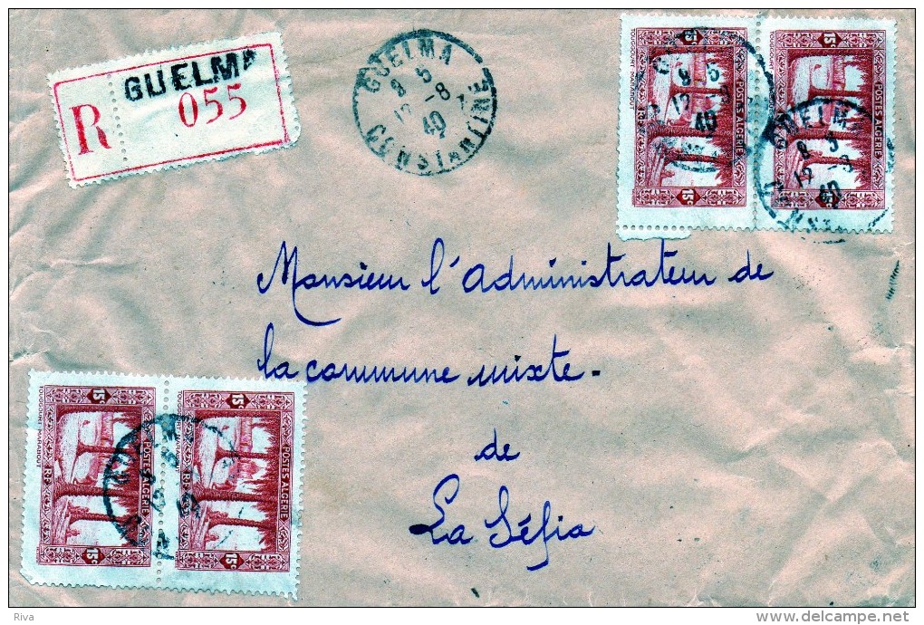 Lettre Recommande De GUELMA Pour La  Commune Mixte De La Séfia  ( Pli Avec 20 Valeurs) - Cartas & Documentos