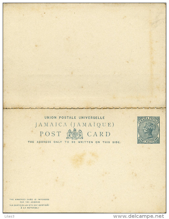 Entier Postal Avec Réponse Payée Penny Half Penny Vert Traces Brunes - Jamaica (...-1961)