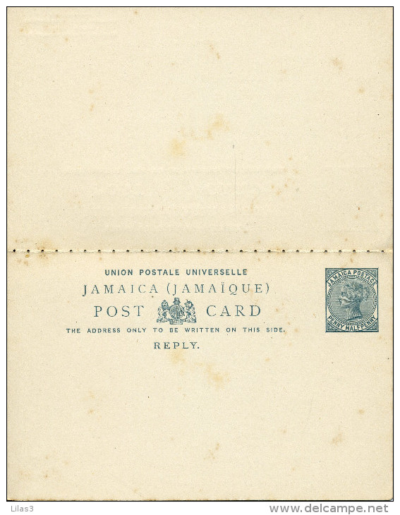 Entier Postal Avec Réponse Payée Penny Half Penny Vert Traces Brunes - Jamaïque (...-1961)