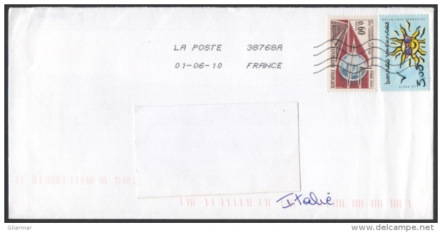 TRAIN / SUN - FRANCE 2010 - MAILED ENVELOPE - INTERNATIONAL CONGRESS OF RAILWAY / HAPPY HOLIDAYS - Covers & Documents