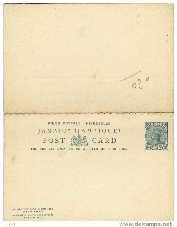 Entier Postal  Avec Réponse Payée Penny Half Penny Vert Victoria Beau Mais Petites Traces - Jamaïque (...-1961)