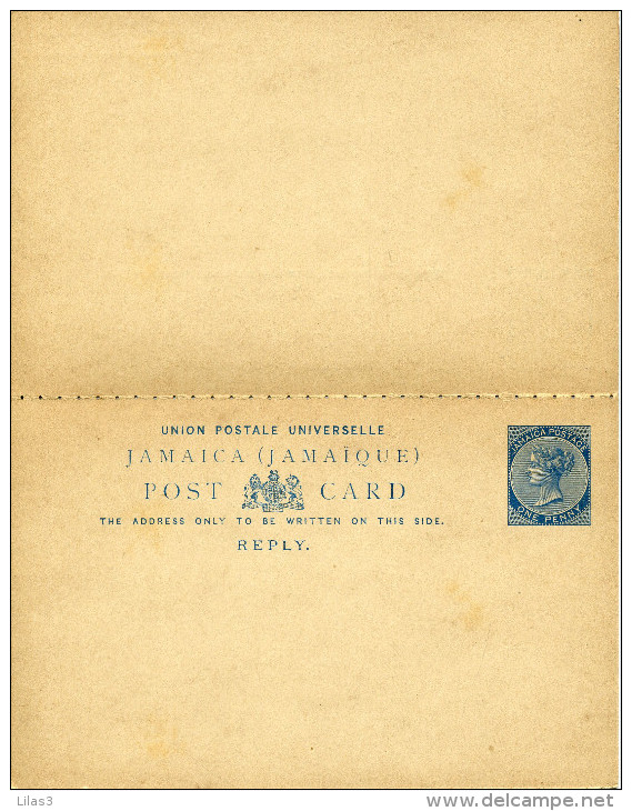 Entier Postal  Avec Réponse Payée One Penny Bleu Victoria Beau Mais Petites Traces - Jamaïque (...-1961)