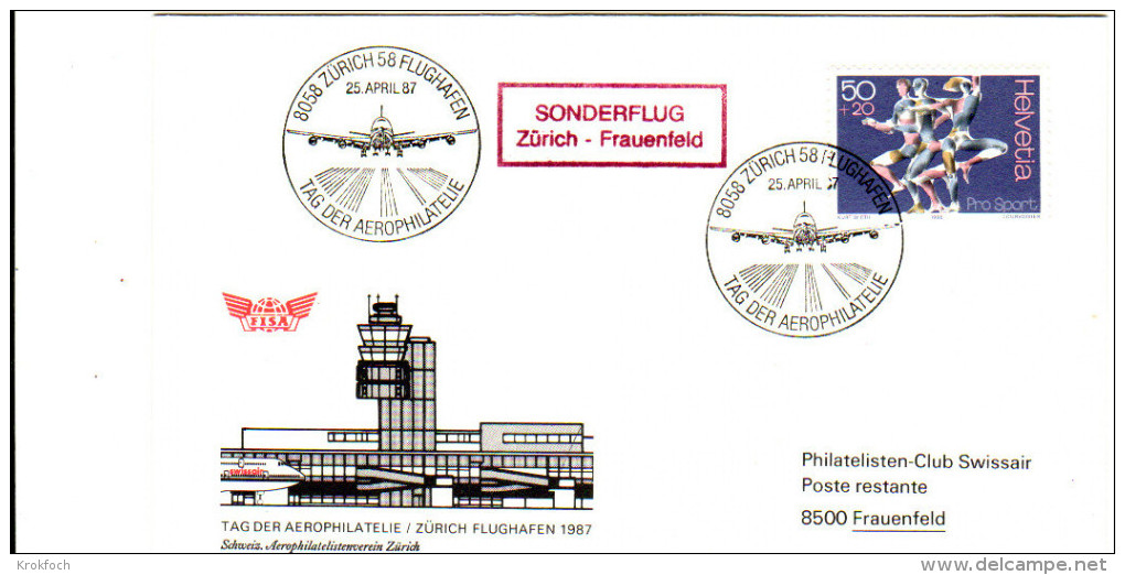 Zurich Frauenfeld 1987 - Tag Der Aerophilatelie  - Boeing 747 - 1er Vol Erstflug Inaugural Flight - - Premiers Vols