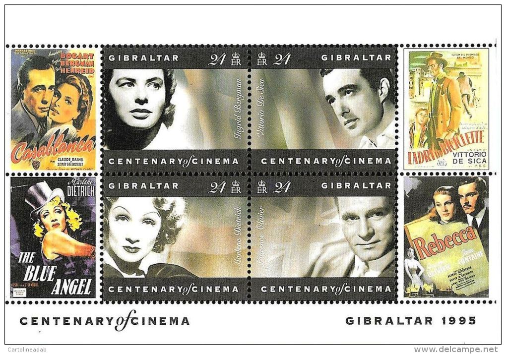 [DC0093] CARTOLINEA - MOLTO RARA - 1° FOGLIETTO FRANCOBOLLI GIBILTERRA - CENTENARIO DEL CINEMA - Francobolli (rappresentazioni)