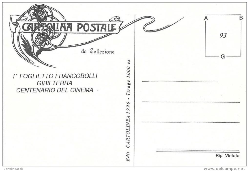 [DC0093] CARTOLINEA - MOLTO RARA - 1° FOGLIETTO FRANCOBOLLI GIBILTERRA - CENTENARIO DEL CINEMA - Francobolli (rappresentazioni)