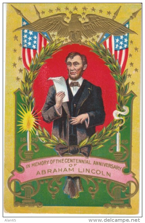 US President Abraham Lincoln Birthday Centennial Commemoration, C1900s Vintage Embossed Postcard - Presidenti