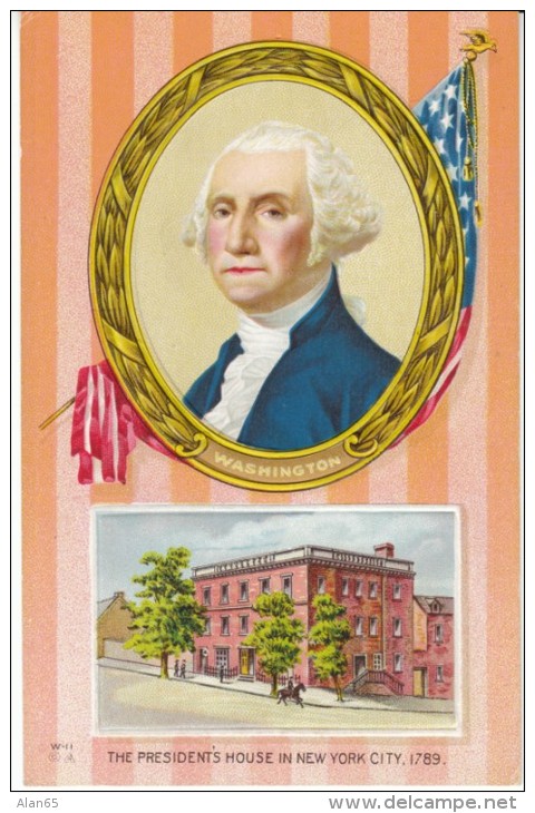 US President George Washington Presidential House New York City, C1900s Vintage Embossed Postcard - Presidentes