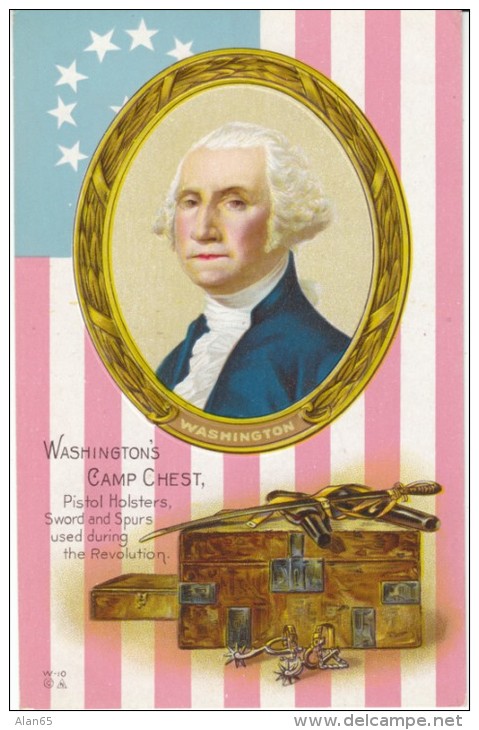 US President George Washington Camp Chest Revolutionary War, C1900s Vintage Embossed Postcard - Presidentes