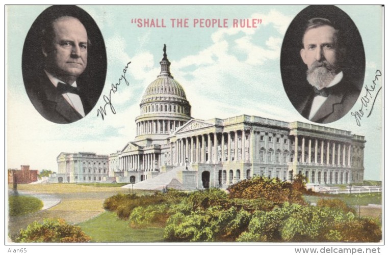 William Jennings Bryan &amp; VP Candidate Kern Portrait, C1900s Vintage Postcard - Présidents