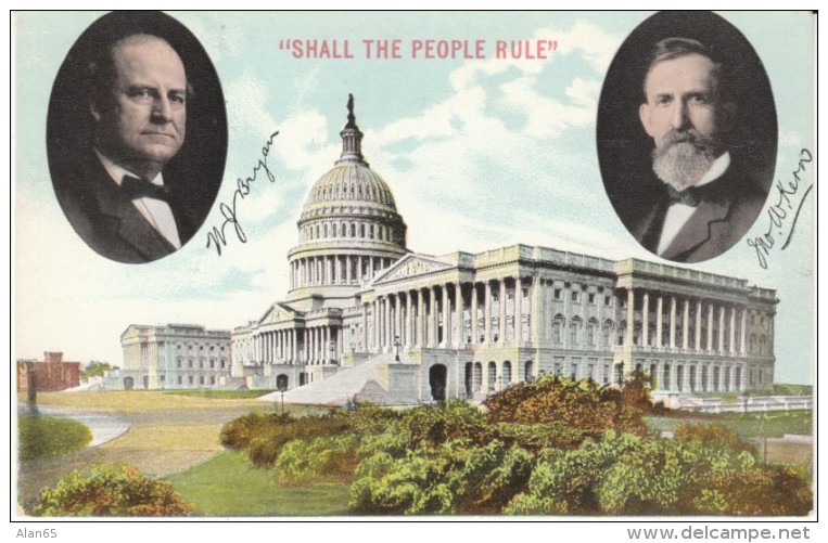 William Jennings Bryan &amp; VP Candidate Kern Portrait, C1900s Vintage Postcard - Presidentes