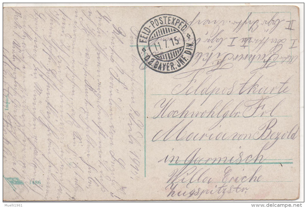 Nr. 1911,  Feldpost  1915,  Deutsche Artillerie - Guerre 1914-18