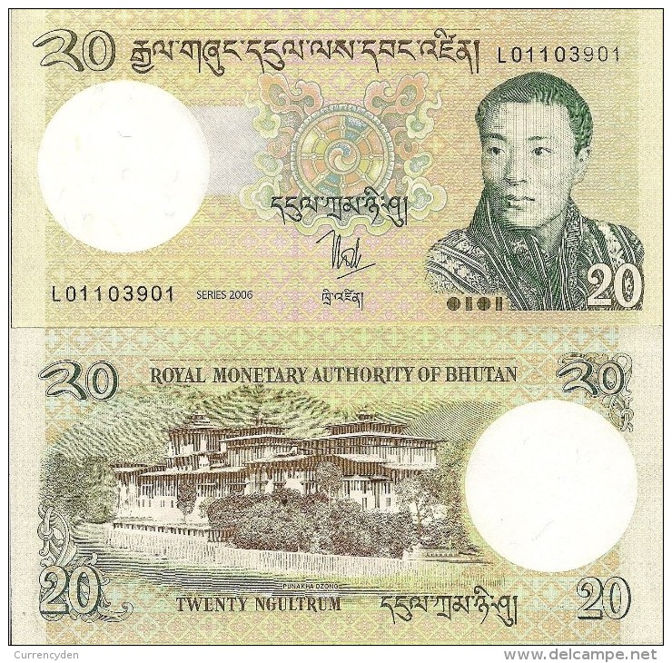 Bhutan P30, 20 Ngultrum, Palace / King Wangchuk, $4CV - Bhutan