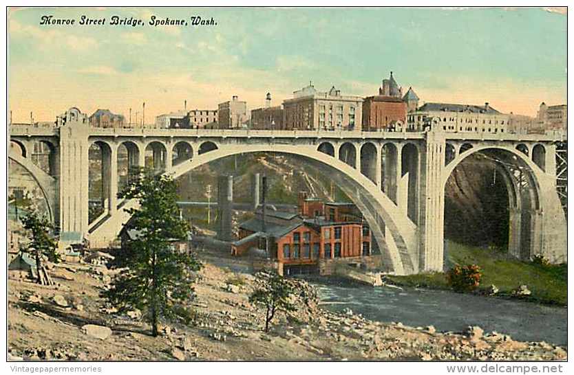 224011-Washington, Spokane, Monroe Street Bridge, 1912 PM, Spokane Post Card Co No A-26697 - Spokane