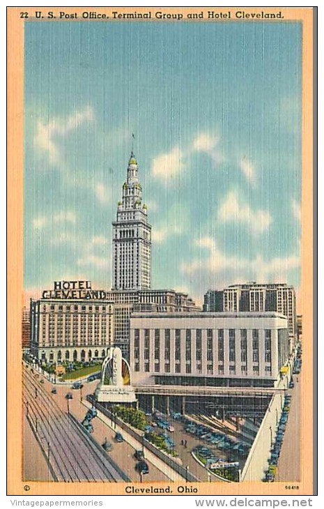 224025-Ohio, Cleveland, Post Office, Terminal Group & Hotel Cleveland, Braun Art Publishing By Tichnor Bros No 66418 - Cleveland