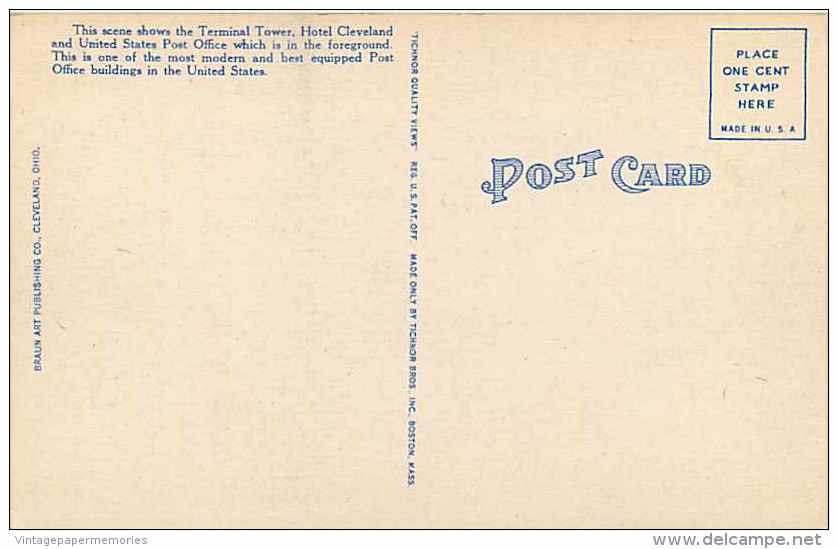 224025-Ohio, Cleveland, Post Office, Terminal Group & Hotel Cleveland, Braun Art Publishing By Tichnor Bros No 66418 - Cleveland