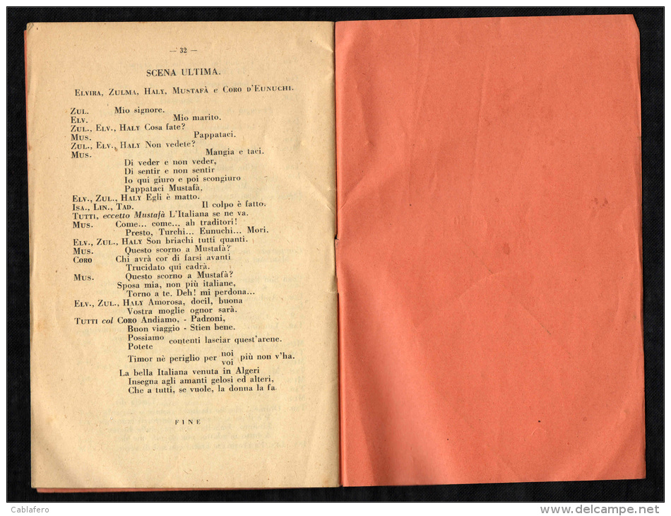 GIOACCHINO ROSSINI - L'ITALIANA IN ALGERI - LIBRETTO D'OPERA - DRAMMA GIOCOSO IN DUE ATTI DI ANGELO ANELLI - Altri & Non Classificati