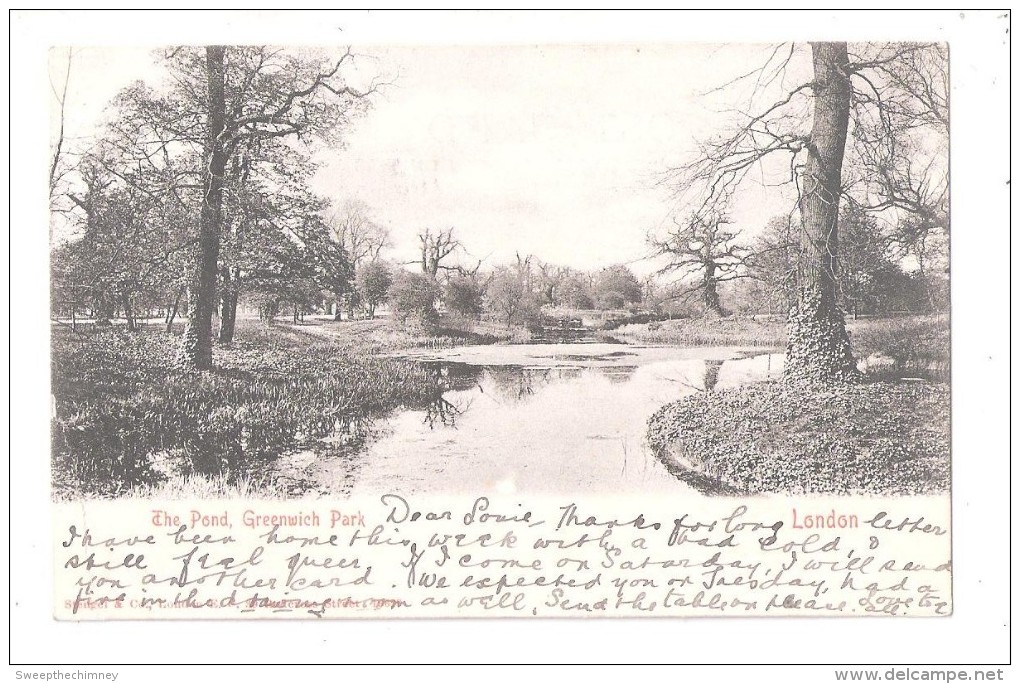 The Pond Greenwich Park South London Used 1903 Early Undivided Back Postcard - London Suburbs