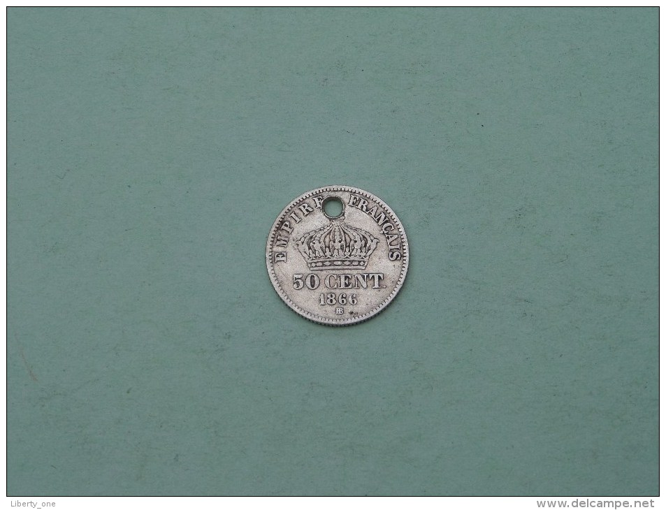 1866 BB ( Holed ) -  50 Centimes / KM 805.2 ( Uncleaned Coin / For Grade, Please See Photo ) !! - Autres & Non Classés