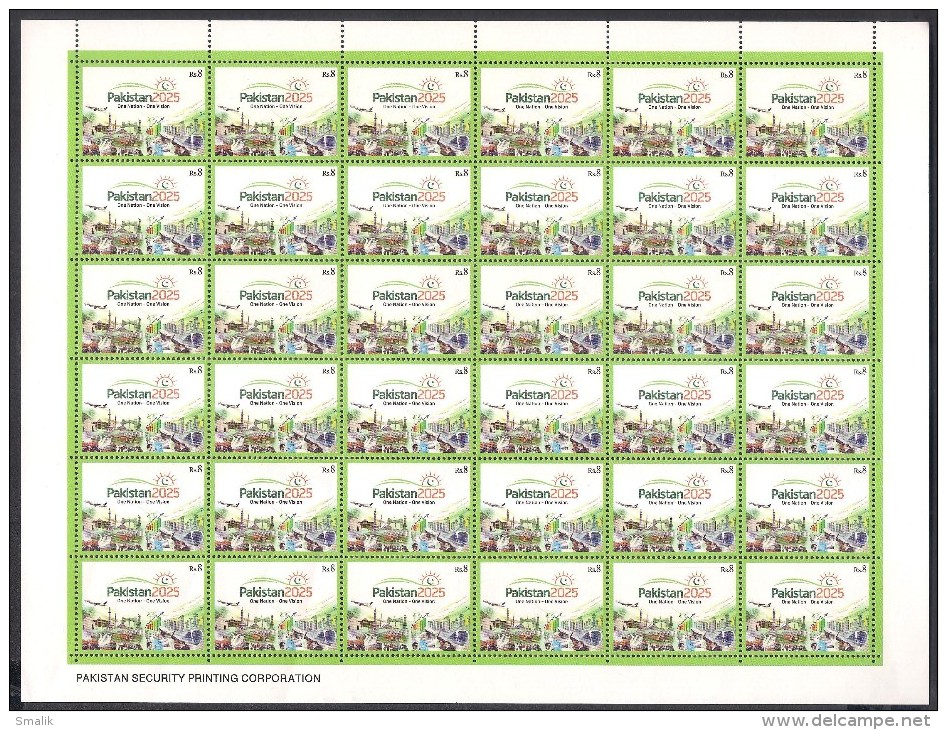 2014 MNH - One Nation One Vision Pakistan 2025, Buildings, Full Sheet Of 36 Stamps - Pakistan