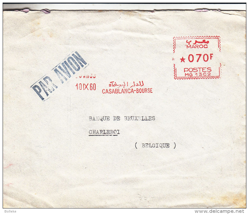 Maroc - Lettre De 1960 ° - EMA - Empreintes Machines -  Oblitération Casablanca - Exp Vers La Belgique - Banque - Morocco (1956-...)